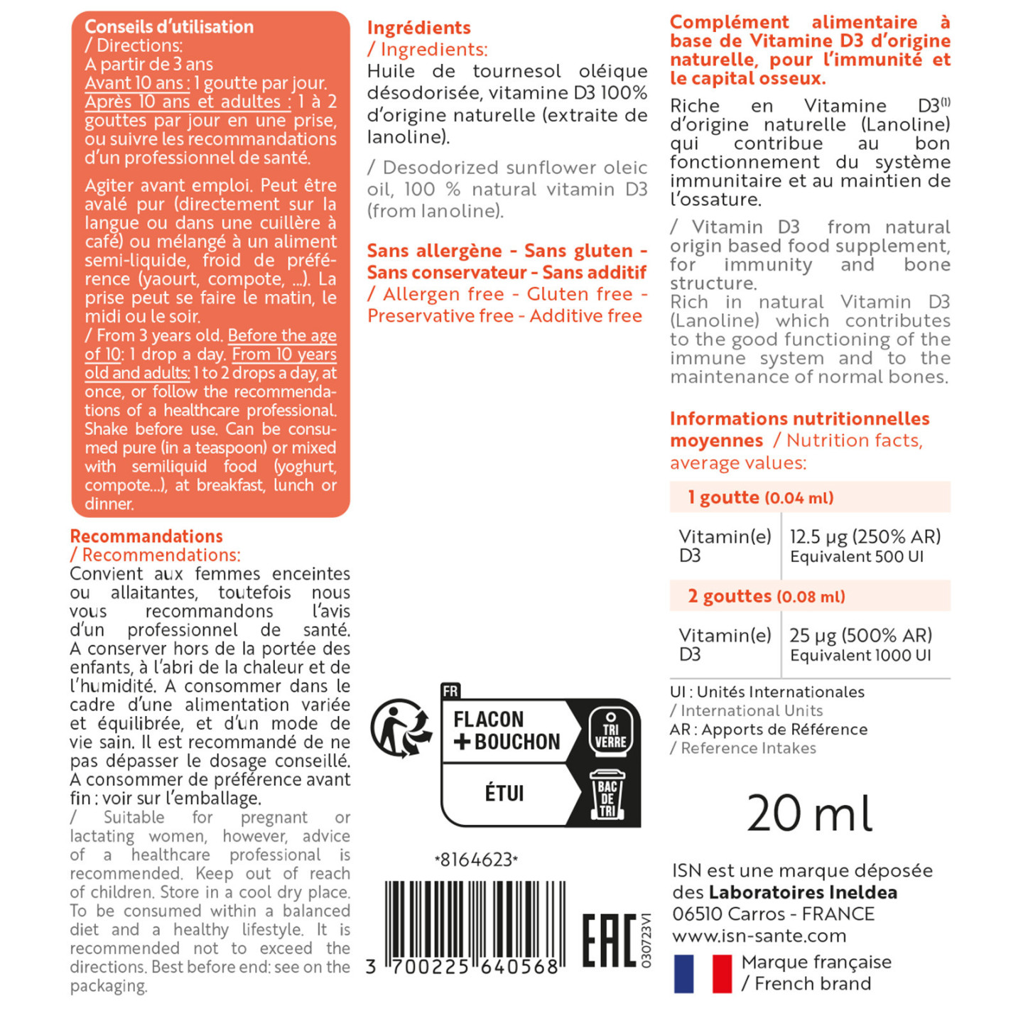 VITAL-D3® - Capital osseux & Immunité - Flacon compte-gouttes 20 ml