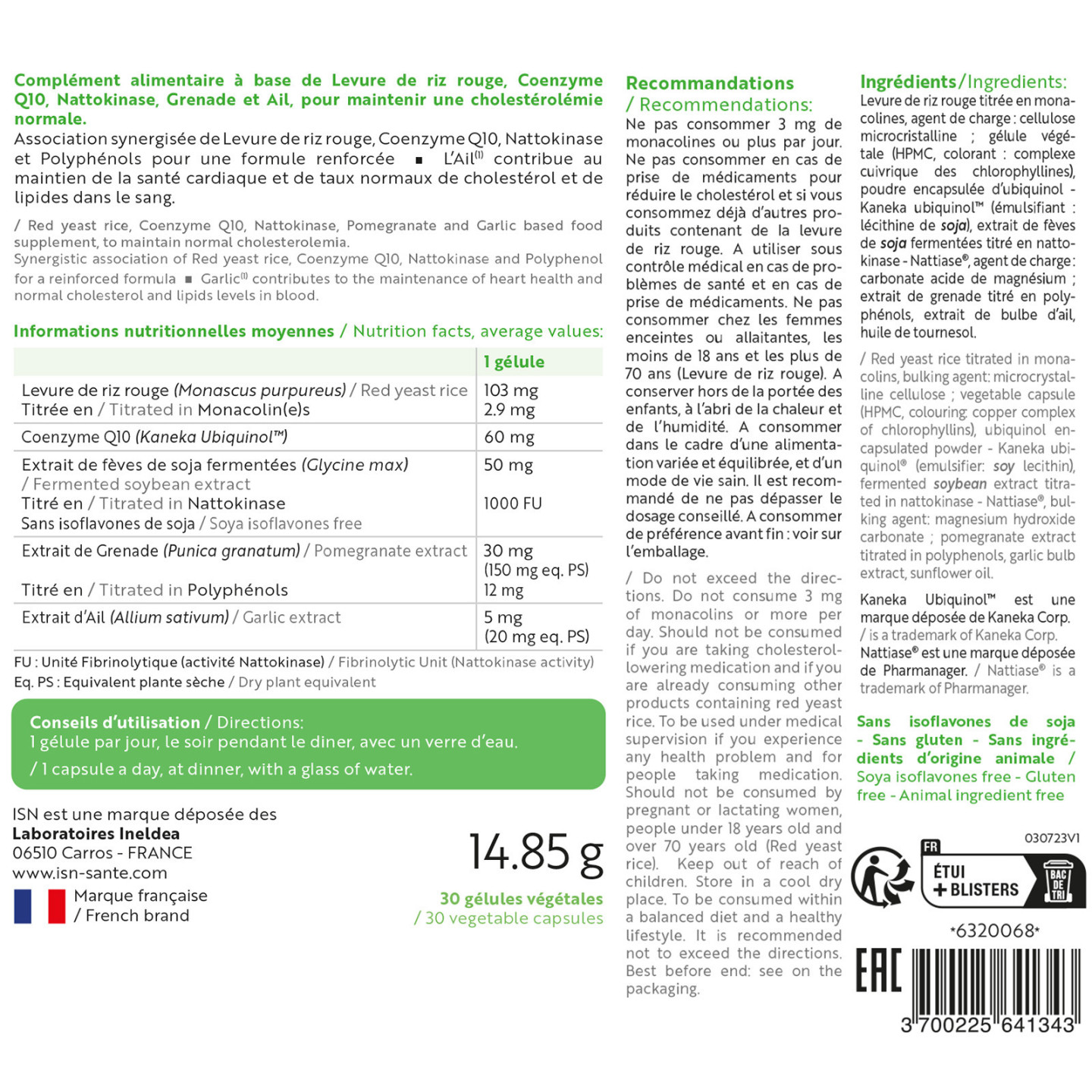 CHOLESTIL® - Equilibre du cholestérol - 30 gélules végétales.