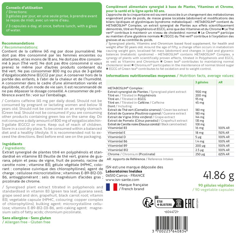 METABOSLIM - Spécial graisse abdominale - 90 gélules végétales METABOSLIM - Spécial graisse abdominale - 90 gélules végétales