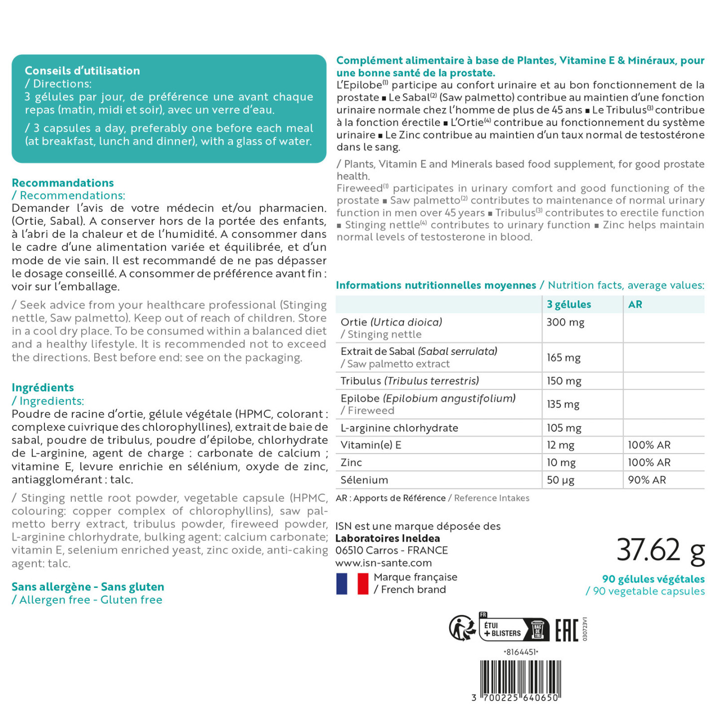 PROSTAVIREX® - Santé de la prostate - Pilulier de 90 gélules végétales