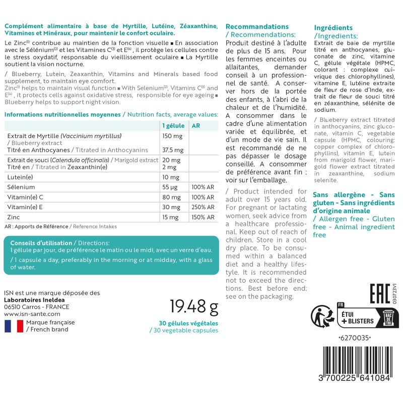 VISIOTEINE® - Acuité & Confort visuels - Etui 30 gélules végétales VISIOTEINE® - Acuité & Confort visuels - Etui 30 gélules végétales
