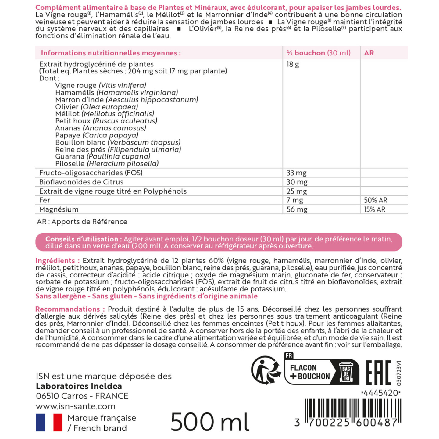 VEINOCELL®500 - Confort circulatoire - Flacon de 500 ml bouchon doseur