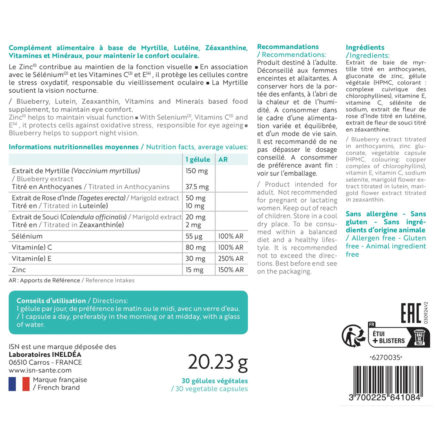 VISIOTEINE® - Acuité & Confort visuels - Etui 30 gélules végétales